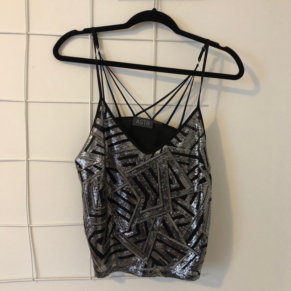 Black Strappy Sequin Top